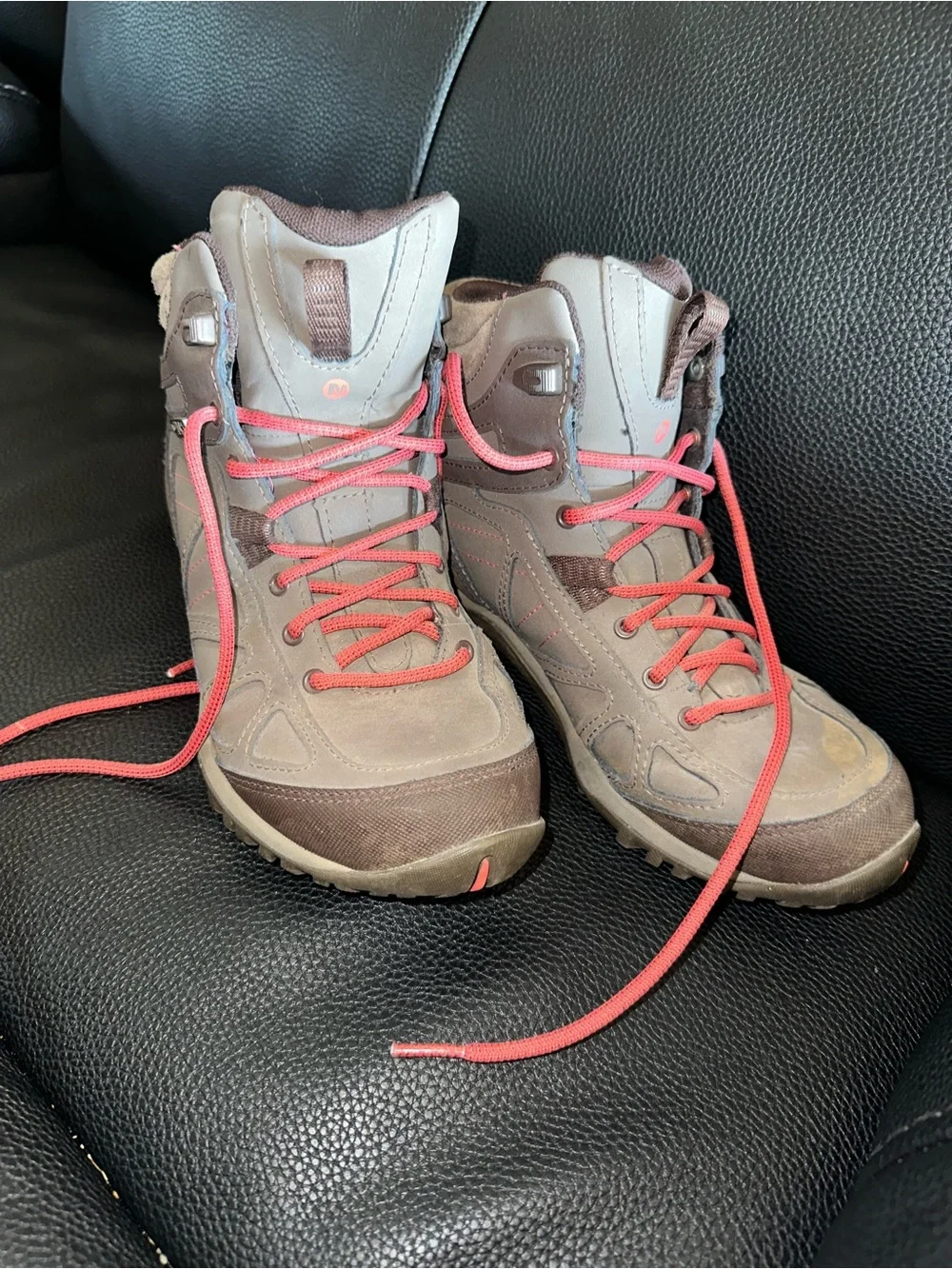 Merrell Women’s Taupe Hiking Boots with Pink Laces